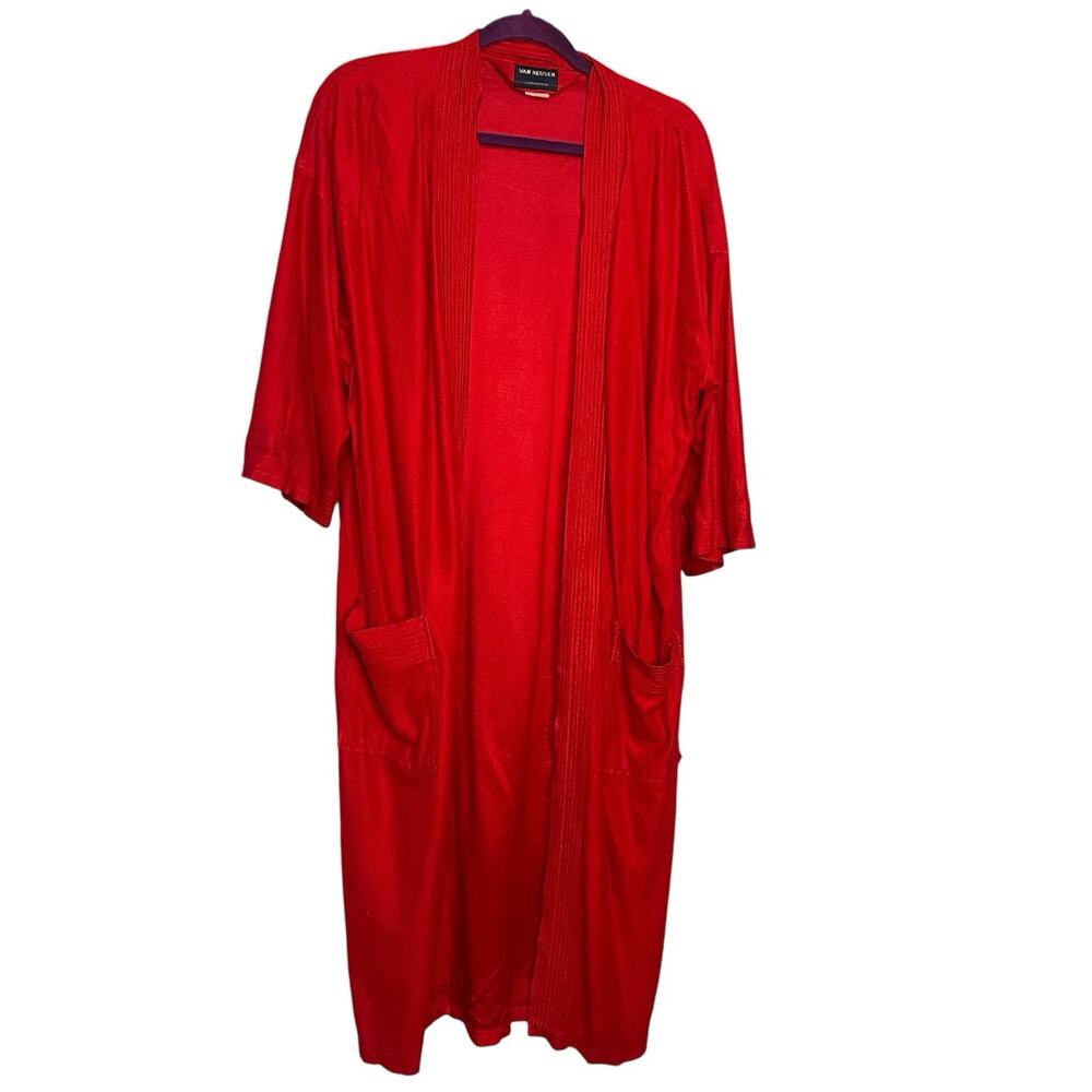 Van Heusen Bathrobe Men OS Red Robe Loungewear Pockets Lightweight VTG Travel